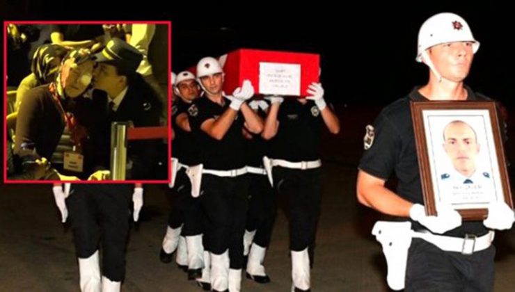 Şehidin gözü yaşlı annesini kadın meslektaşı öperek teselli etmeye çalıştı