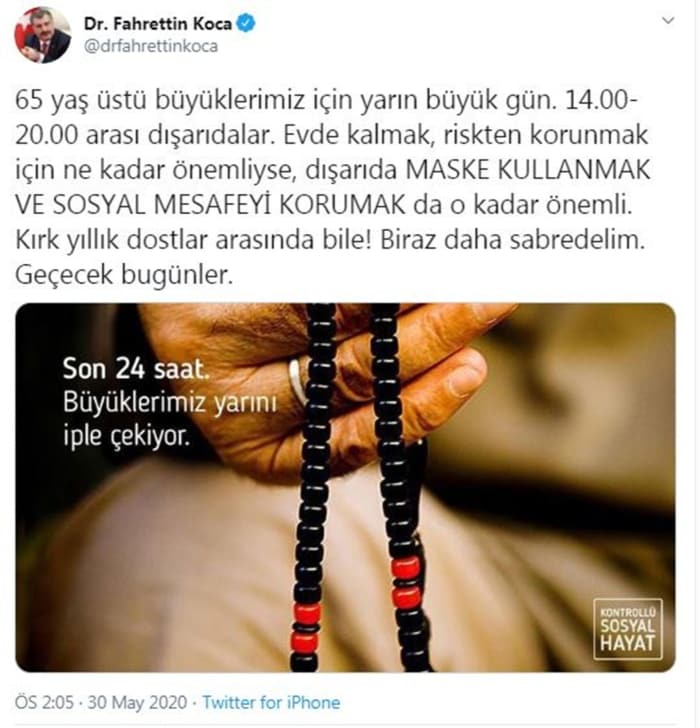 Fahrettin Koca: 65 yaş üstü büyüklerimiz için yarın büyük gün