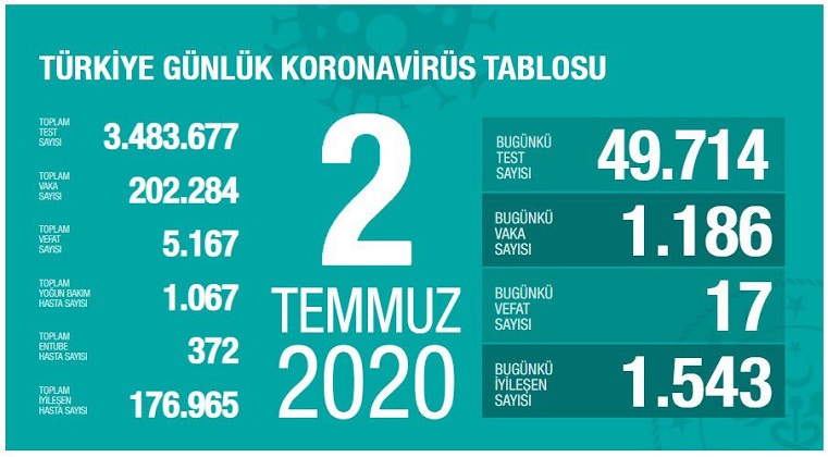 Türkiye’de koronivirüs vaka sayısı 202 bin 286 sayısı 5 bin 167 oldu