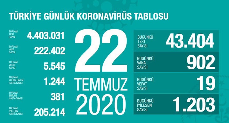 Türkiye’de koronivirüs vaka sayısı 222 bin 402 sayısı 5 bin 545 oldu