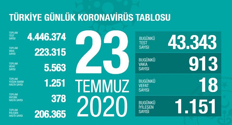 Türkiye’de koronivirüs vaka sayısı 223 bin 315 sayısı 5 bin 563 oldu