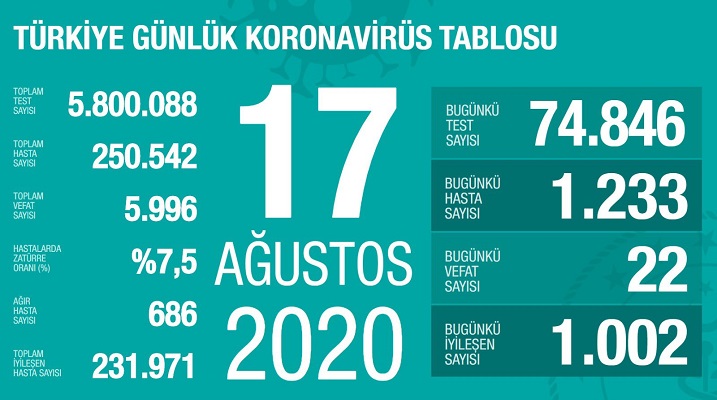 Türkiye’de Kovid-19’u yenenlerin sayısı 231 bin 971’e çıktı