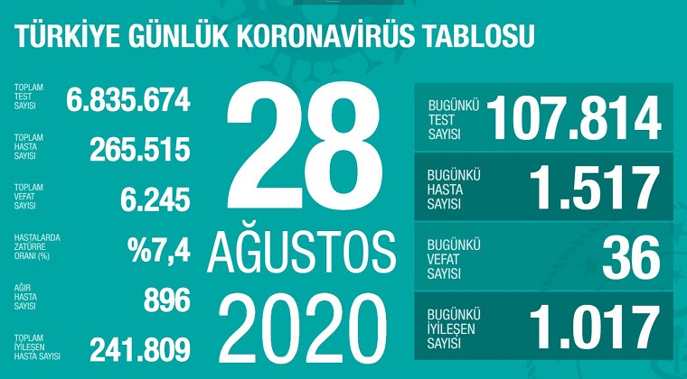 Türkiye’de Kovid-19’u yenenlerin sayısı 241 bin 809’a ulaştı