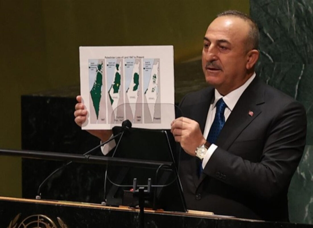 Çavuşoğlu, BM Filistin oturumunda konuştu! İsrail’in saldırganlığını harita ile dünyaya ilan etti