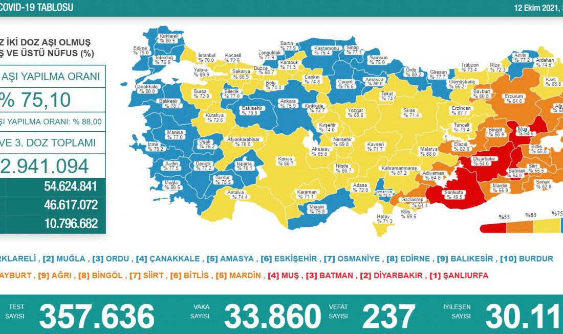 Günlük koronavirüs vaka tablosu paylaşıldı