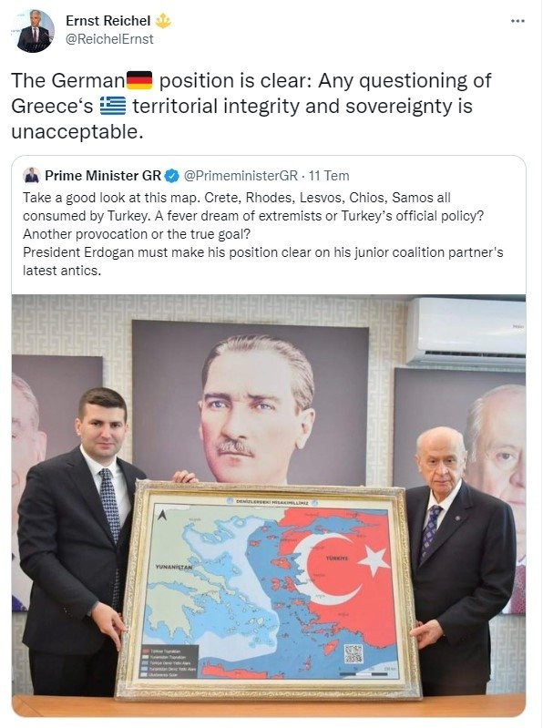 MHP Lideri Bahçeli’ye hediye edilen harita Yunan’dan sonra Alman’ı da çıldırttı