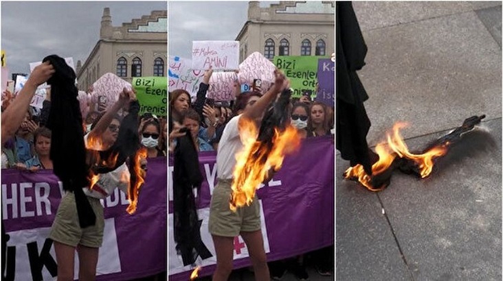 Kadıköy’de LGBT bayrağı açıp ‘çarşaf’ yaktılar!
