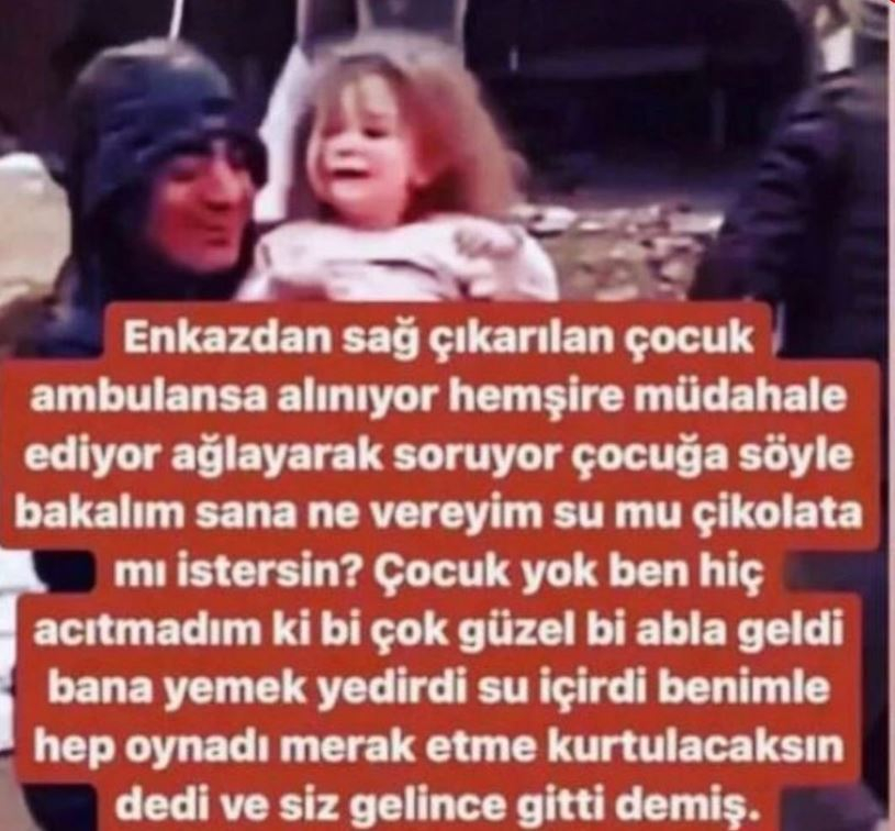 Enkaz altından çıkarılan çocuğun anlattıkları tüyleri diken diken yaptı: ‘Çok güzel bir abla geldi bana yemek yedirdi ‘