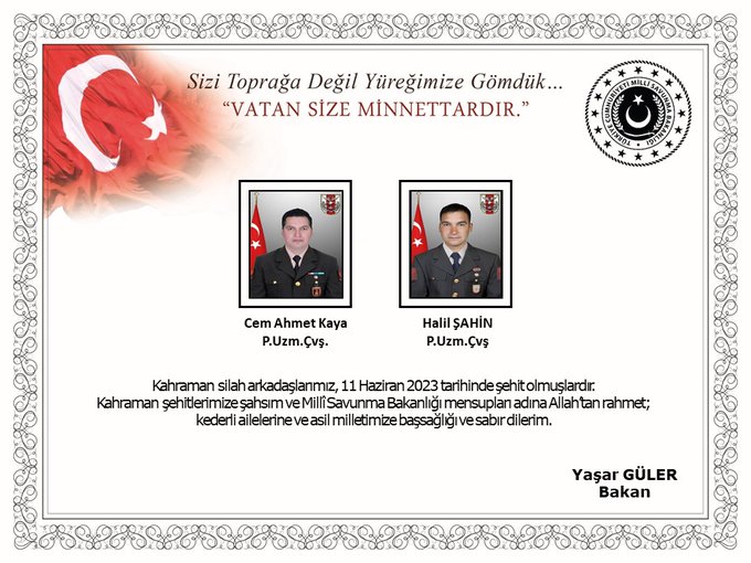 Pençe-Kilit bölgesinden acı haber: 2 asker şehit oldu