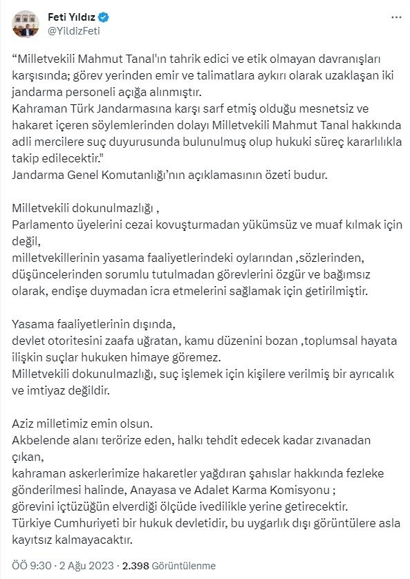 MHP’li Feti Yıldız’dan askere hakaret eden CHP’li Mahmut Tanal’a sert tepki: Asla kayıtsız kalınmayacak!