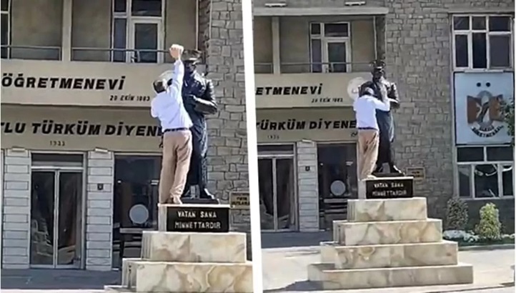 Elazığ’da Atatürk heykeline taşlı saldırı! Gözaltına alındı