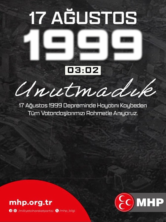 MHP’den Marmara Depremi’nin 27. Yılında Anma Mesajı